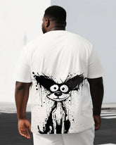 Men's Casual Scribbled Puppy Illustration Back Print Big & Tall Short-Sleeve T-shirt Shorts Set